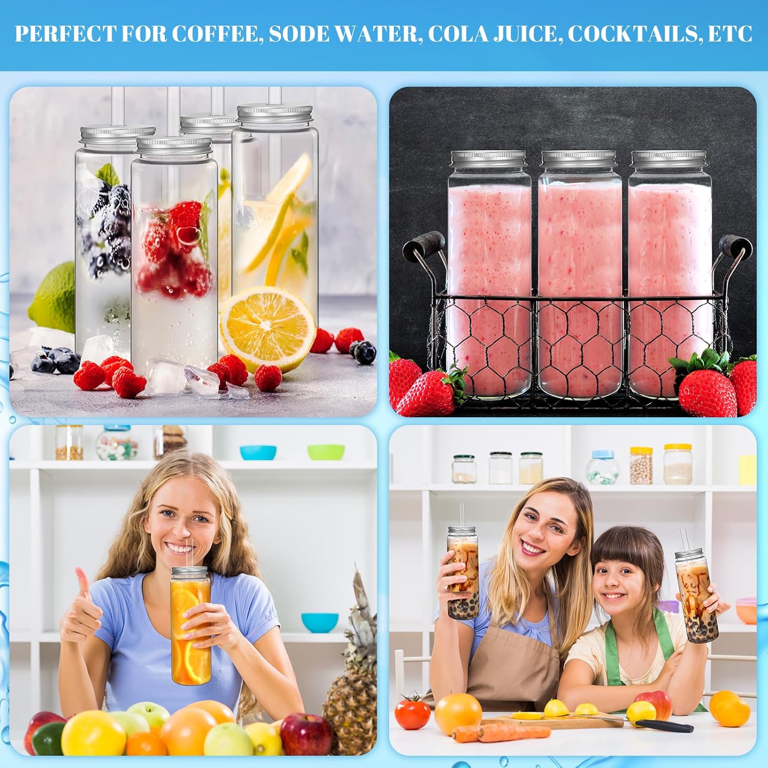 12 Pack 17oz Plastic Juice Bottles - Reusable Drinking Jars with Straw and Lids for Drinking, Juicing, Smoothies, Beverage, Kombucha, Tea - Image 6