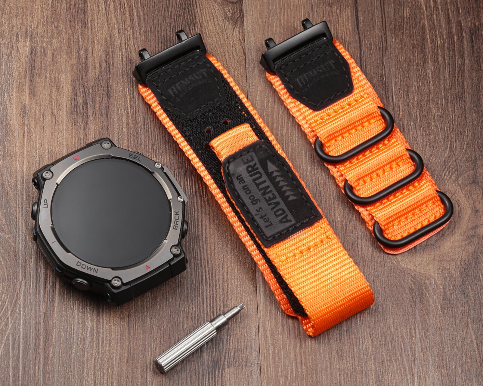 SMITHA Bracelet de montre compatible avec Amazfit Trex 3 / Trex 3 Pro 48 mm - Bracelet de montre en nylon durable avec patch en cuir, 3 boucles réglables en 5 couleurs