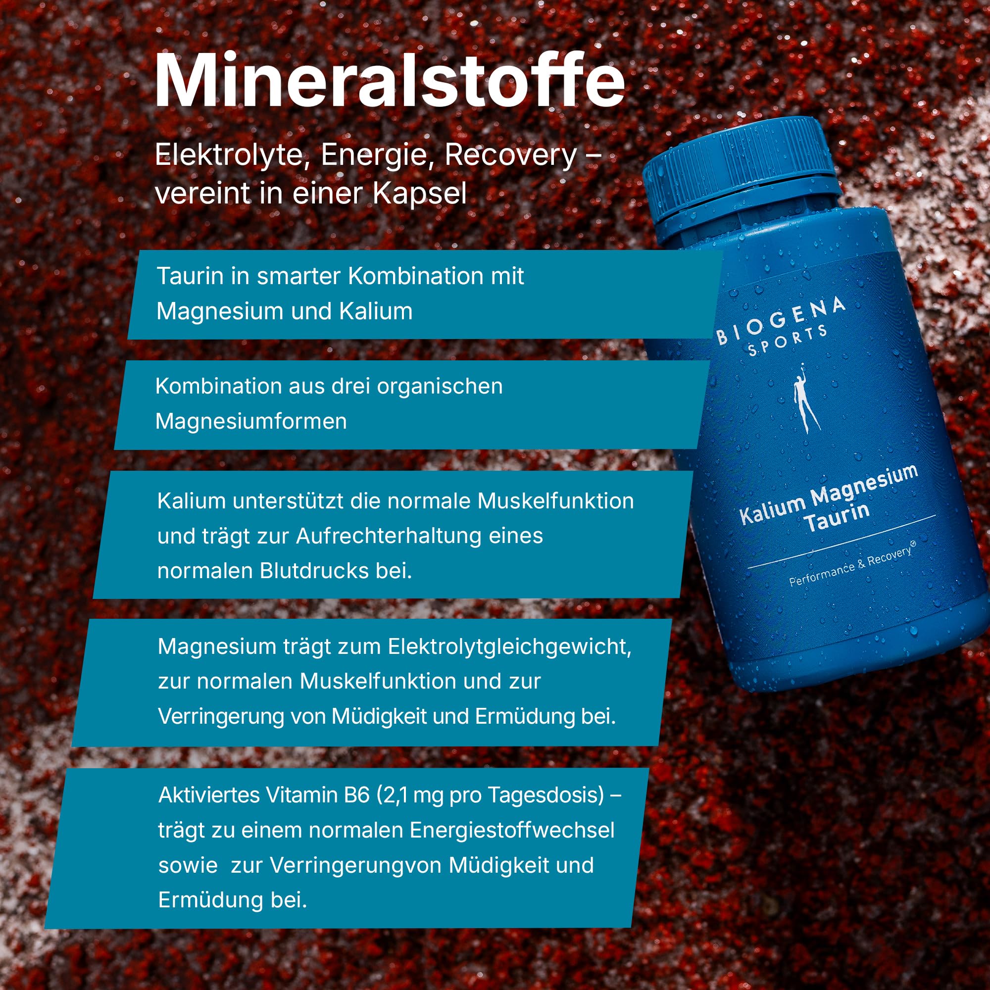 BIOGENA SPORTS Kalium Magnesium Complex - Magnesium Bisglycinat, Citrate, Taurate mit Vitamin B6 & Taurin-Kombi - vegan - laborgeprüft - Made in Austria - 90 Kapseln
