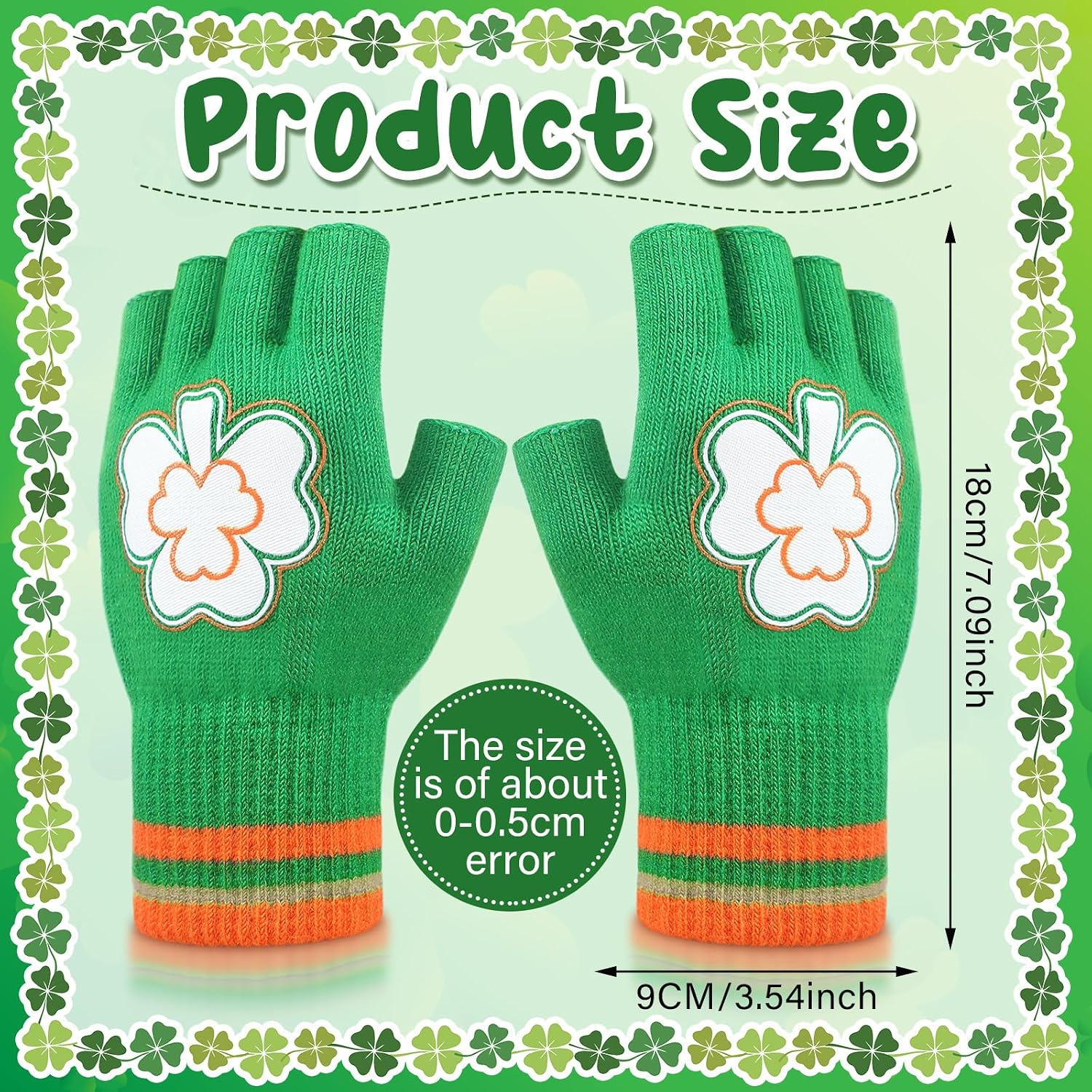 Cutecrop 2 Pairs St. Patrick's Irish Fingerless Gloves Saint Patricks Day Accessories Running Gloves for Men and Women