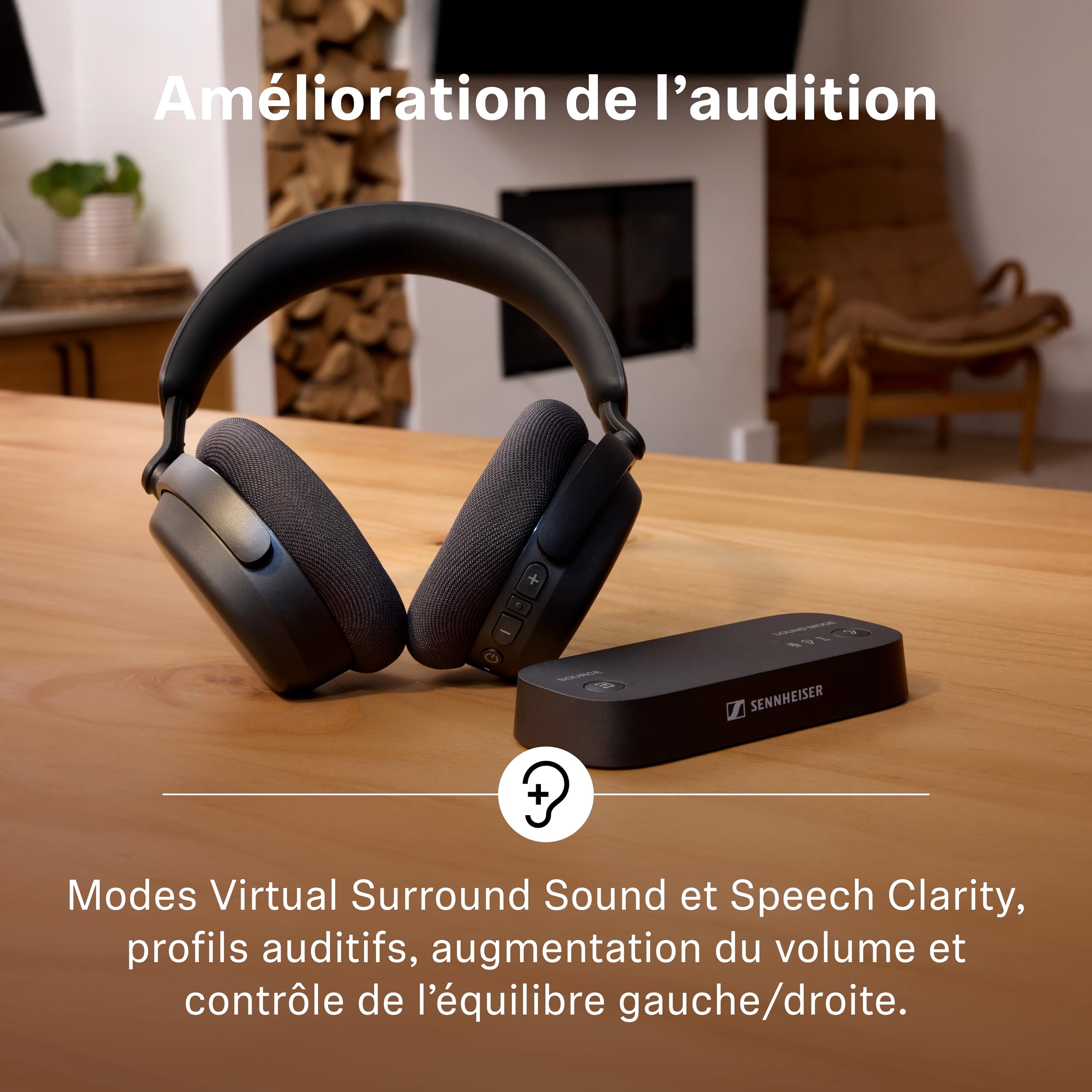 Sennheiser RS 255 Casque TV - Ensemble Casque et émetteur Bluetooth - Casque sans Fil à Faible Latence avec Son Surround virtuel, clarté de la Parole et Technologie Auracast - Batterie 50 h
