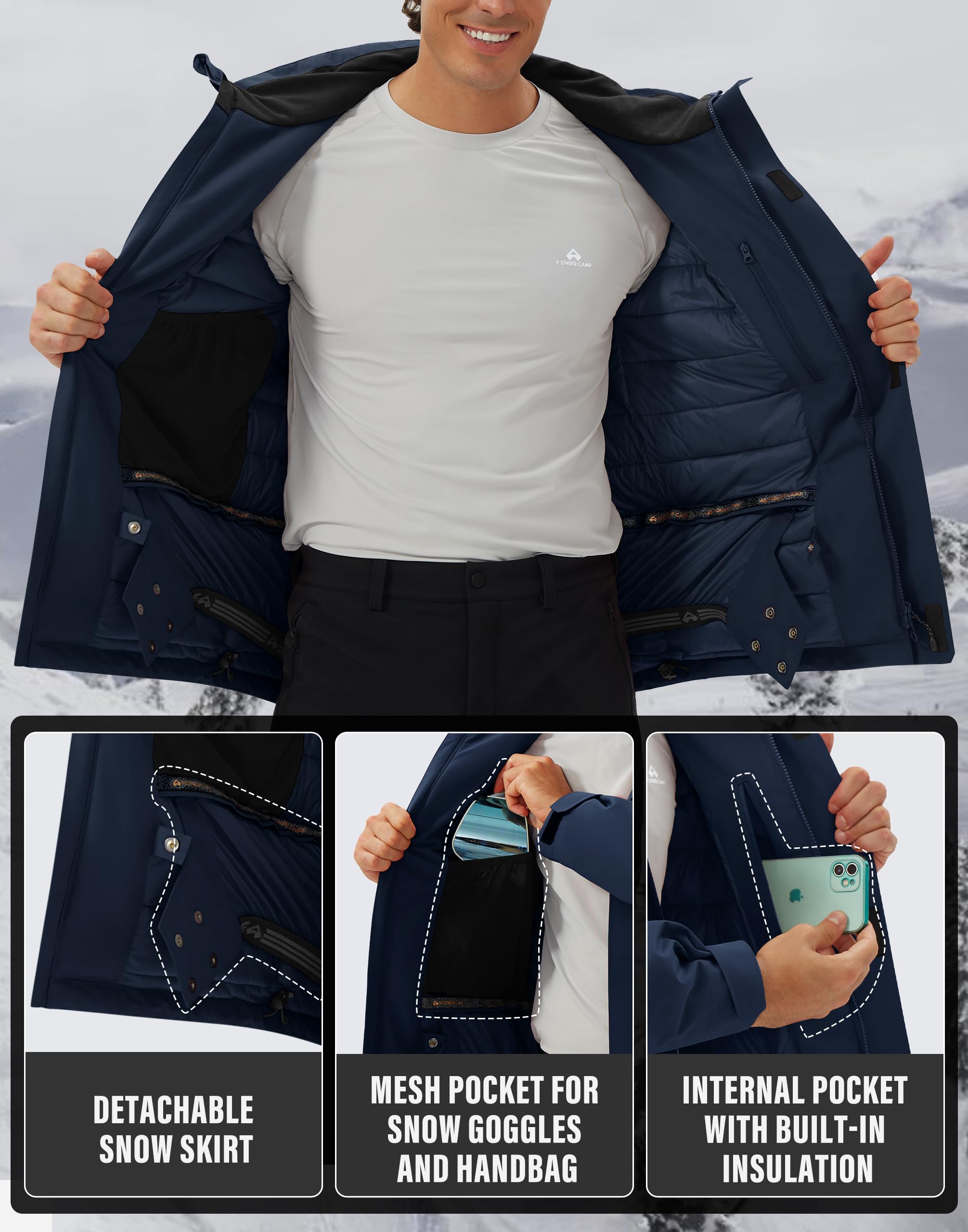 Giacca da sci da uomo, impermeabile, calda, traspirante, da snowboard, con cappuccio