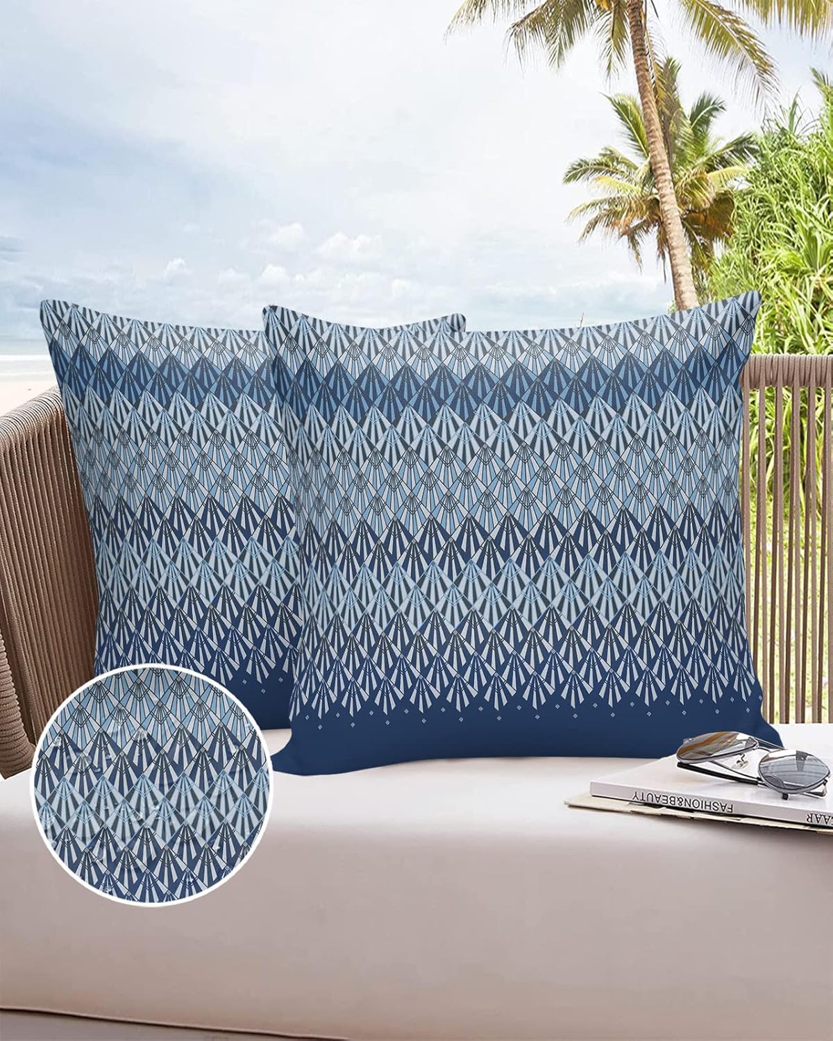 Outdoor Waterproof Throw Pillow Covers, Navy Blue Geometric