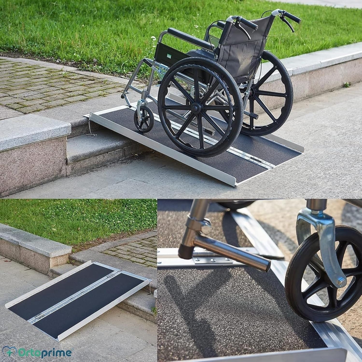 OrtoPrime Rampe Fauteuil Roulant Pliable et Portable Rampe PMR Antidérapante Charge Jusqu’à 270 kg