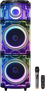 IQ Sound IQ-7712DJBT Cyber Flex Dual 12-inch Rechargeable Party Karaoke Speaker - Deep Bass, TWS, Bluetooth, USB/SD, Mic/Guitar Inputs, LED Lights, FM Radio, Wireless Mic & Remote Included