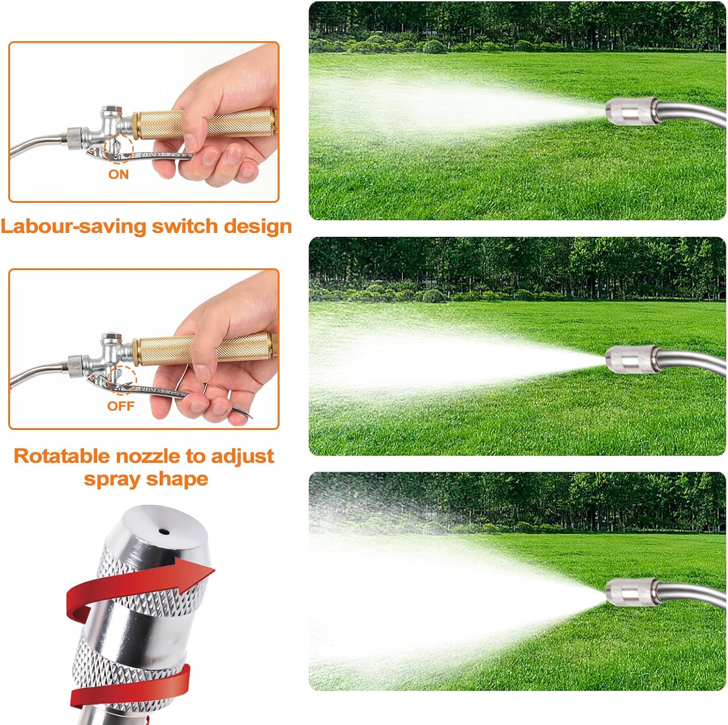 All-metal Sprayer Wand, Suitable for 1/2 Hose Quick Connector, 1/4" & 3/8" Brass Barb Sprayer Wand Replacement, Stainless Steel Sprayer Wand, W/ 2 Hose Clamps, Raw Tape, connector, Filter Mesh
