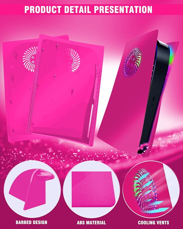 Joso Faceplate for PS5 Disc Edition, Anti-Scratch Dustproof Case Replacement with RGB Ring, Cover Skin Fit for PS5 Console (CD-ROM), Plates for PS5 Accessories, Nova Pink by Joso - Image 4