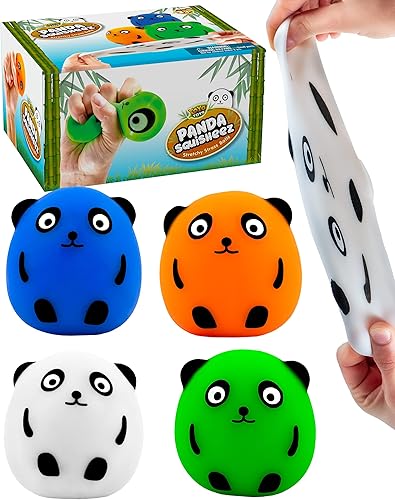 YoYa Toys Panda Squisheez - Bolas blandas para aliviar el estrés (juego de 4) Juguete elástico en forma de animal para niños, niñas y adultos