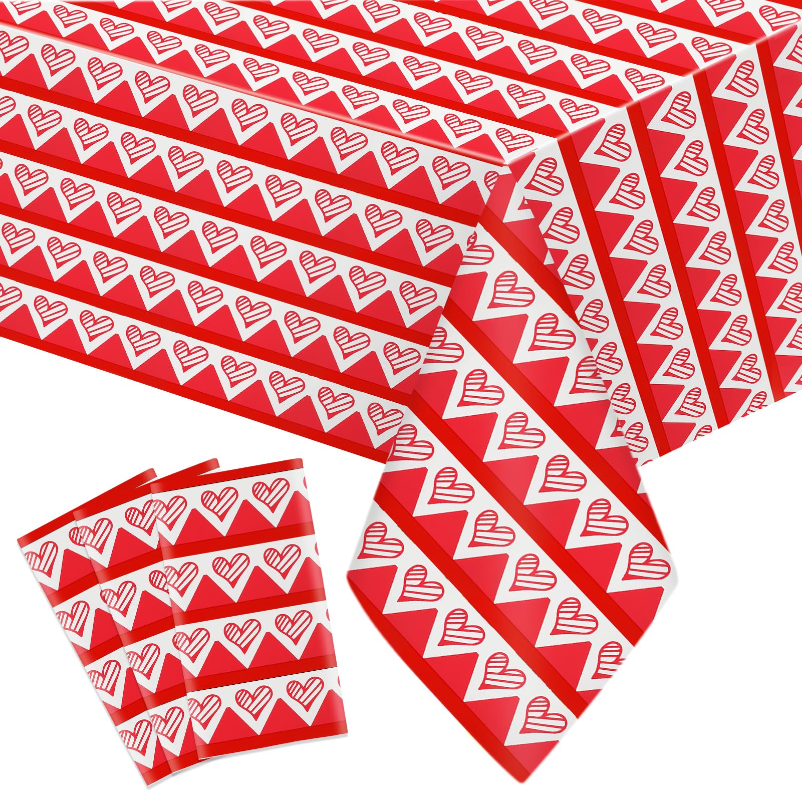 HOGUSSTA Valentine's Tablecloth Happy Valentine's Day Tablecloth Plastic Heart Tablecloth Rectangular Love Heart Table Cover Wedding Anniversary Birthday Valentine's Day Decor 51 x 86 inch 3 Pack