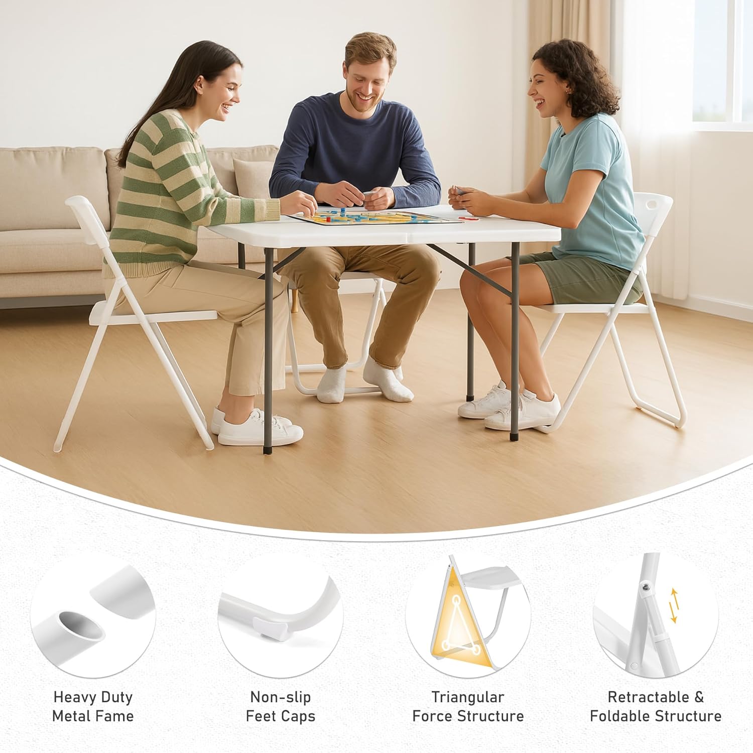 White Plastic Folding Chairs 10 Pack, Lightweight Foldable Chair with 350lbs Capacity, Metal Frame Easy to Fold & Store, Commercial Chairs for Parties Office Wedding Dinning Events