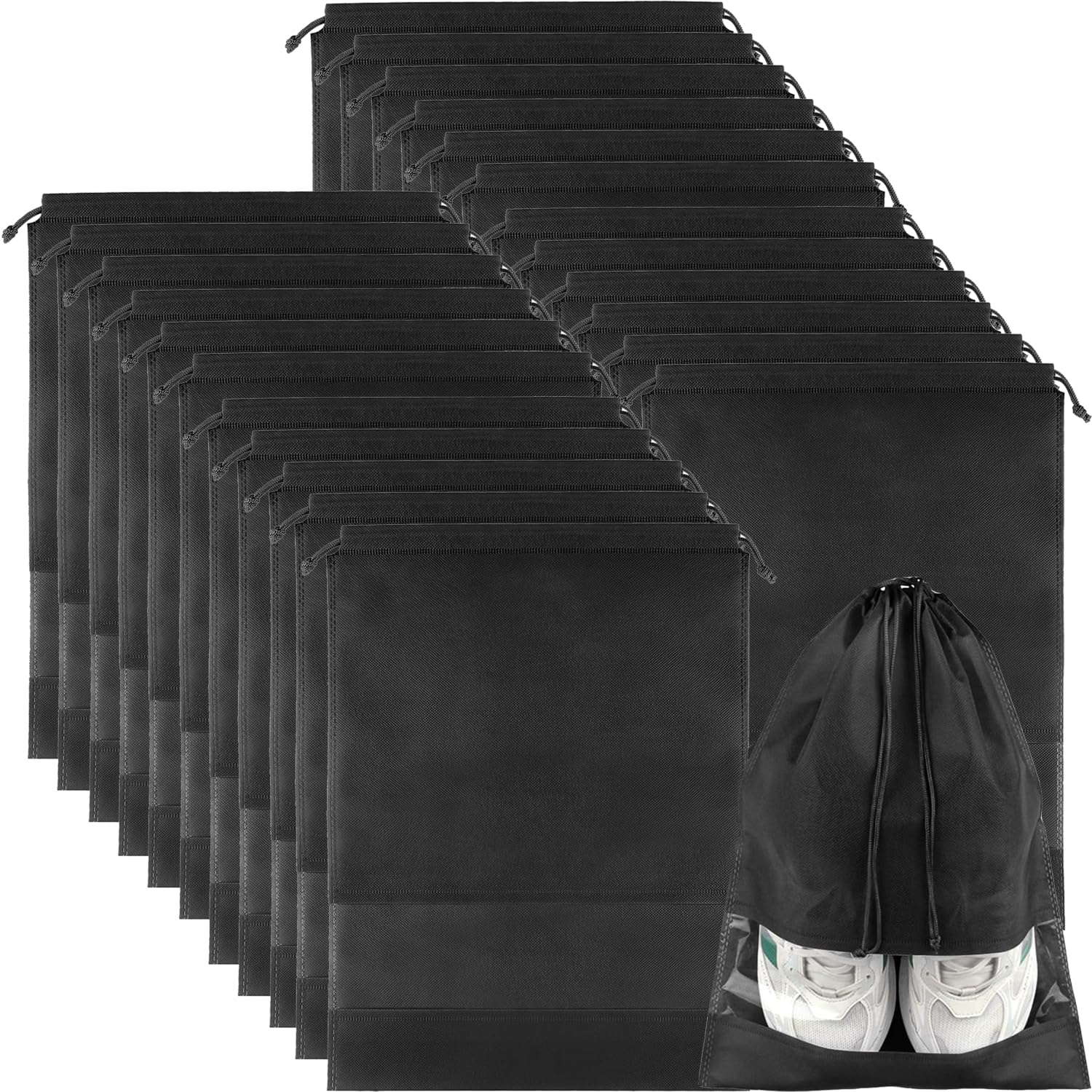 b11 Shoe Bag Large Portable Drawstring Shoes Storage Bags Non-Woven Dust Proof Pouch Space Saving Organizer with Transparent Slot for Men Women Daily and Travel Use (Black) 24 Pcs-picture-22