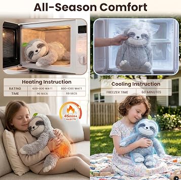 Mewaii 4 Lbs Weighted Stuffed Animals with Heating Pad- Heavy Belly & Limbs, 20 Sloth Heated Plush for a Realistic Hug, Super Soft Fluffy Plush Toy for Kids