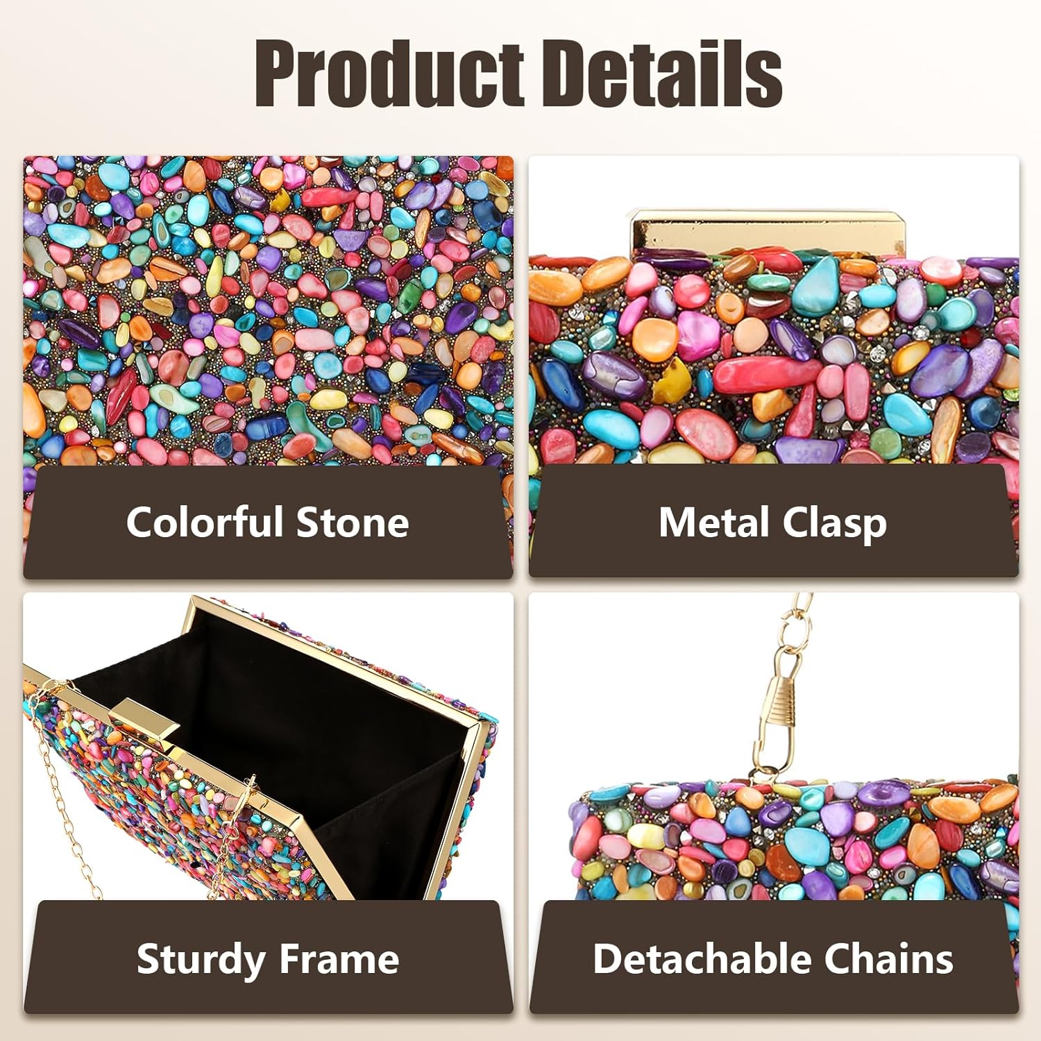 Women's Evening bags Acrylic Stone Clutch Purse for Women Crossbody Shoulder Handbags with Detachable Chains