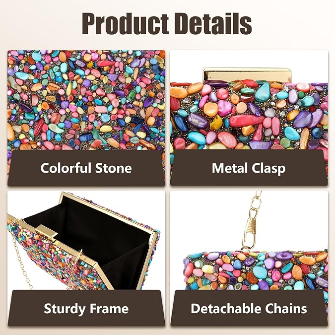 Women's Evening bags Acrylic Stone Clutch Purse for Women Crossbody Shoulder Handbags with Detachable Chains