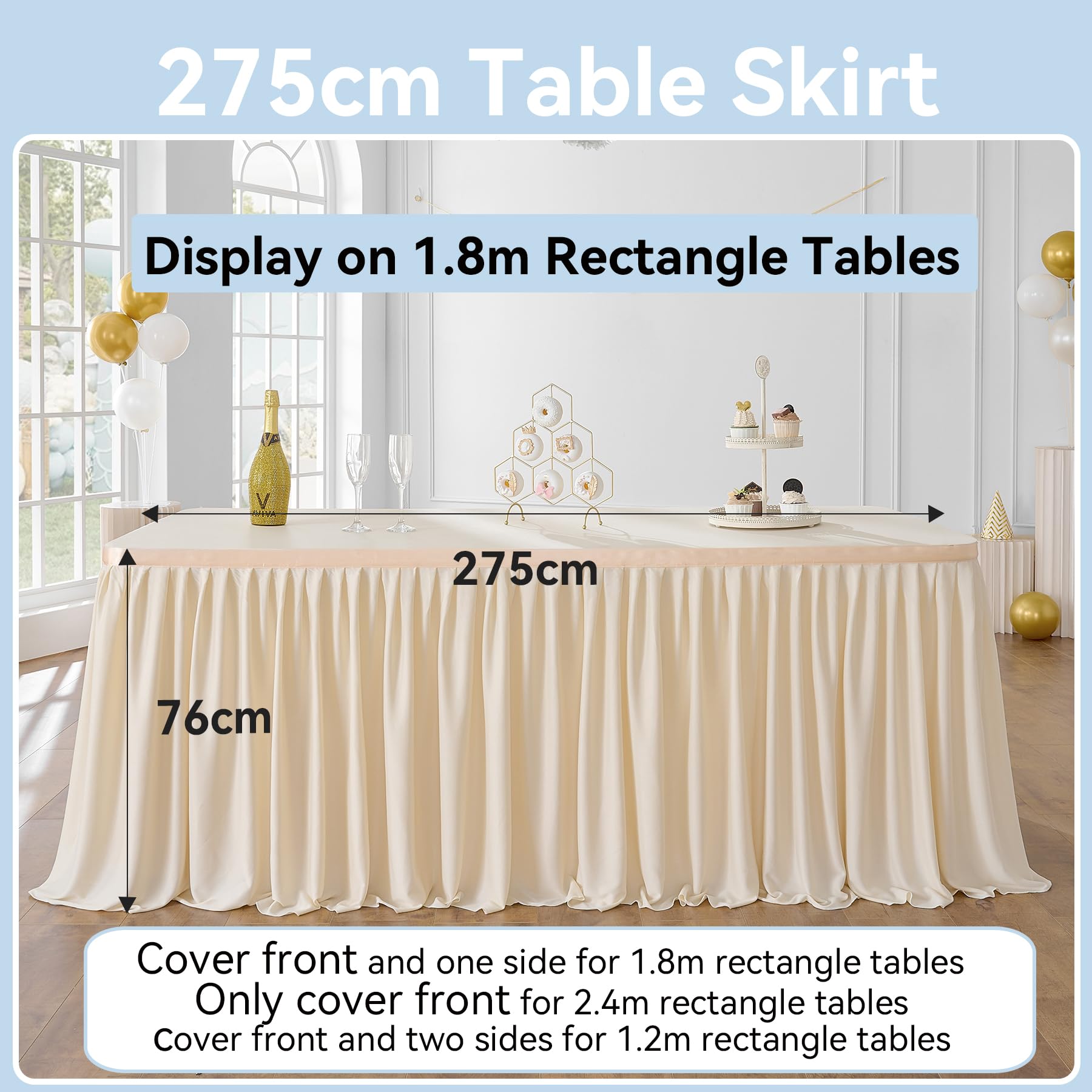 Ivoire Polyester Jupe de Table Ivoire Polyester Jupe de table Maille Moelleux Table de Plinthe pour la fête, mariage fête d'anniversaire douche de bébé décoration de la Maison （3Yard/9ft/L275cm*H77cm）