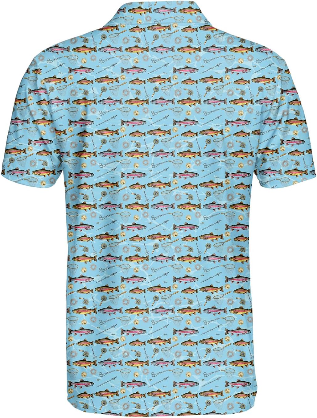 Fishing Lovers Polo Shirt for Men, Light Blue Polo Shirt with Fishing Pattern, Funny Outdoor Gift for Anglers