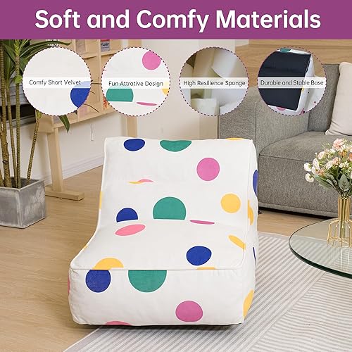 Miniatura 7 de Cvortll Puf para niños, puf con relleno incluido, silla suave de terciopelo para niños, acogedora silla de puf para niños, silla cómoda para