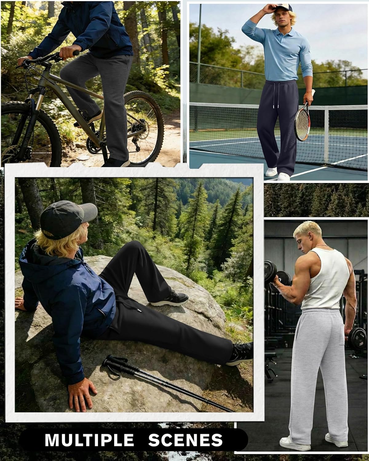 4 Pack Men's Big and Tall Sweatpant Thin Athletic Workout Jogger Open Bottom Baggy Drawstring Pants with Pockets - Image 2