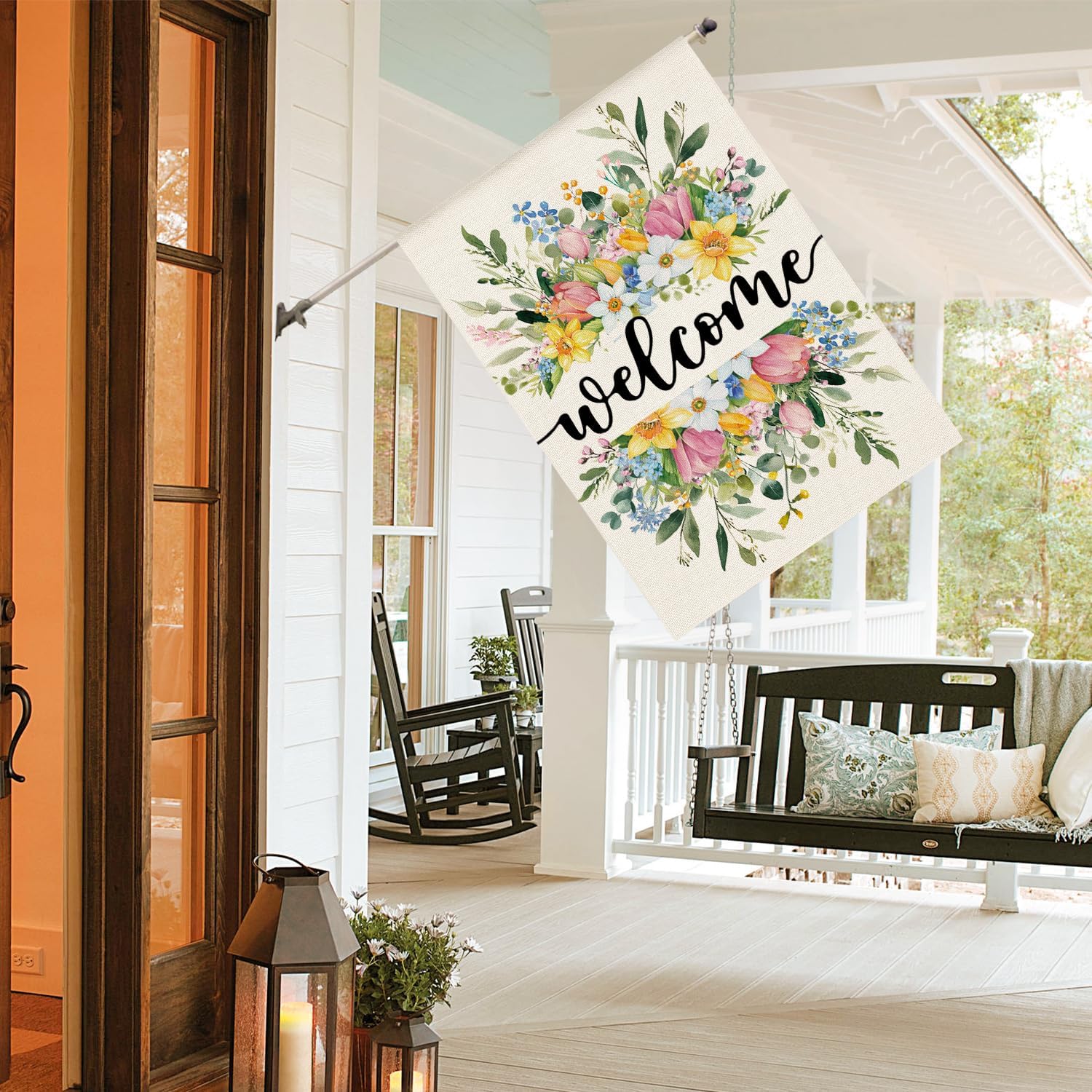 AVOIN colorlife Spring Flowers Welcome House Flag 28x40 Inch Double Sided Outside, Floral Seasonal Farmhouse Yard Outdoor Flag - Image 4