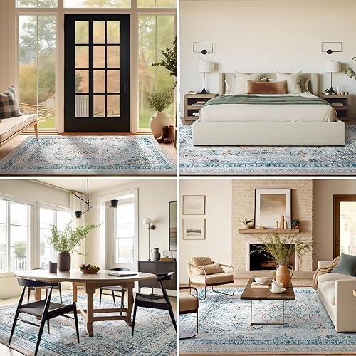 Miniatura 199 de Ashler - Alfombras bohemias vintage de 5 x 8 pies para sala de estar, lavables a máquina con parte trasera antideslizante, alfombra para interiores