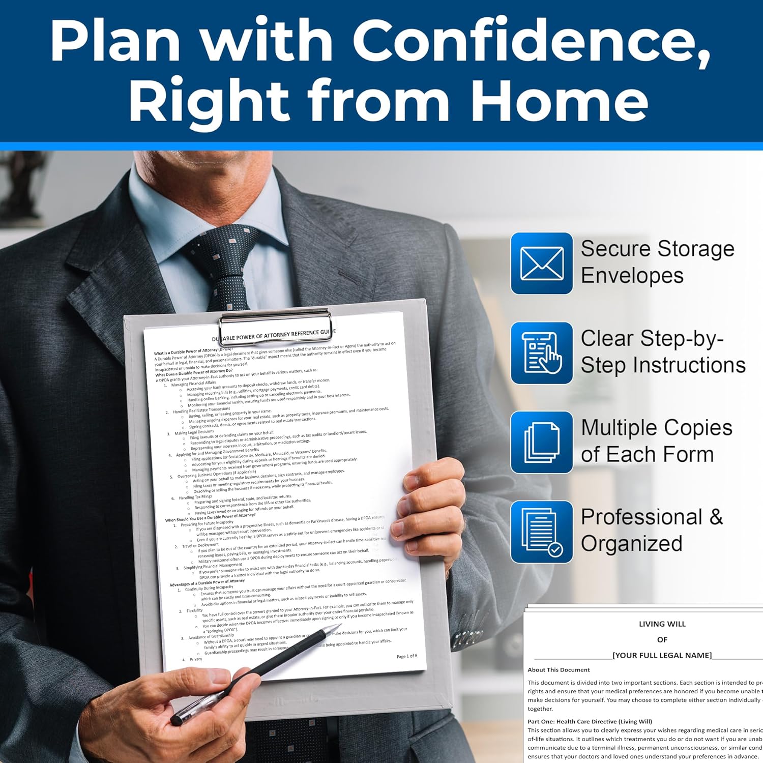 Complete Estate Planning Kit & Will Planner – Last Will and Testament, Living Will, Durable Power of Attorney, and Health Care Power of Attorney – Do It Yourself Legal Will and Testament Kit - Image 4