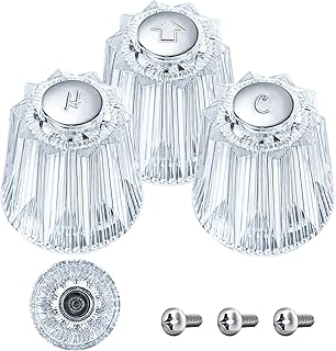 Shower Faucet Handle Replacement, Compatible with Price Pfister Contessa and Windsor Tub and Shower Faucets, Hot and Cold Knob Replacement, Clear Acrylic(3 Piece)