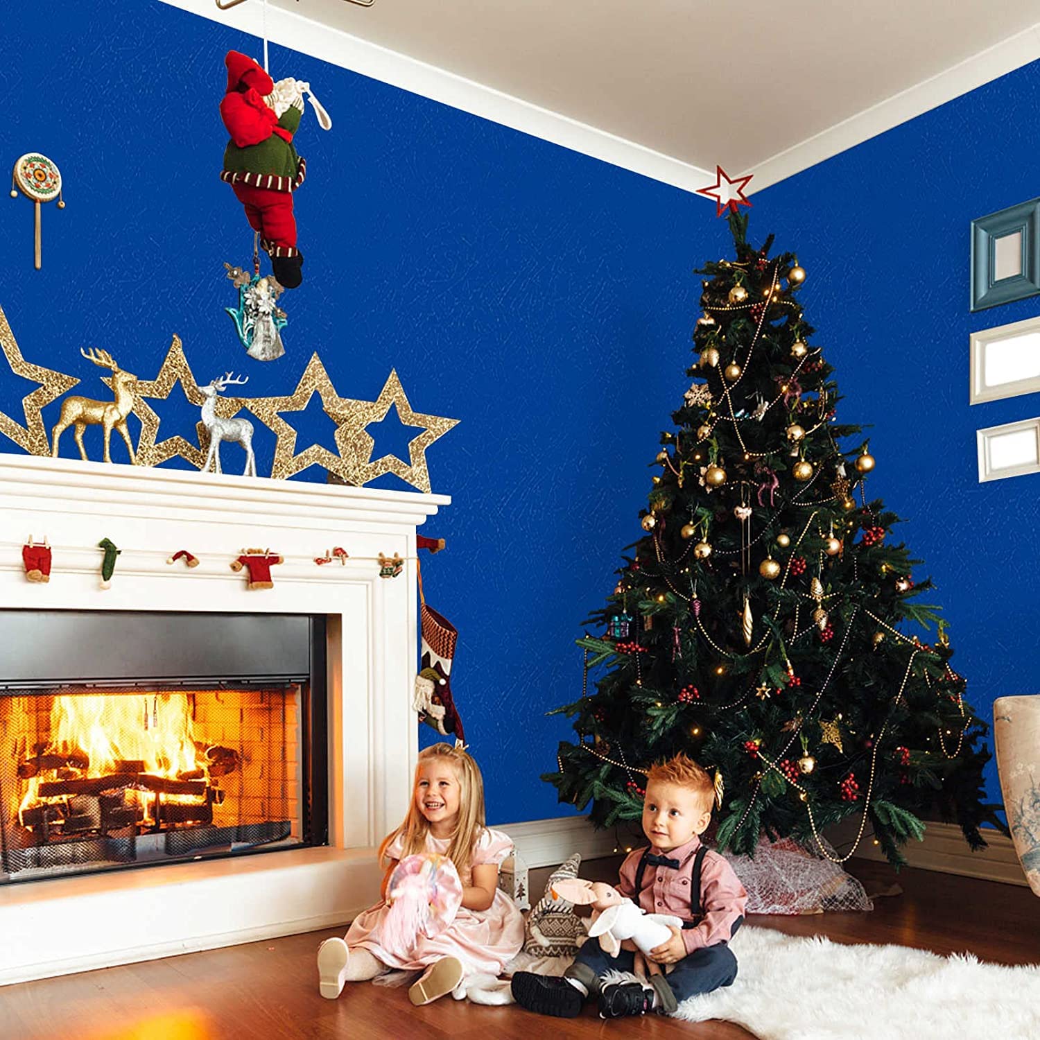 Abyssaly 23.6" X 196.8" Royal Blue Peel and Stick Wallpaper Vintage Solid Color Wall Paper Silk Embossed Self Adhesive Removable Wallpaper for Bedroom Living Room Shelf Drawer Liners Paper