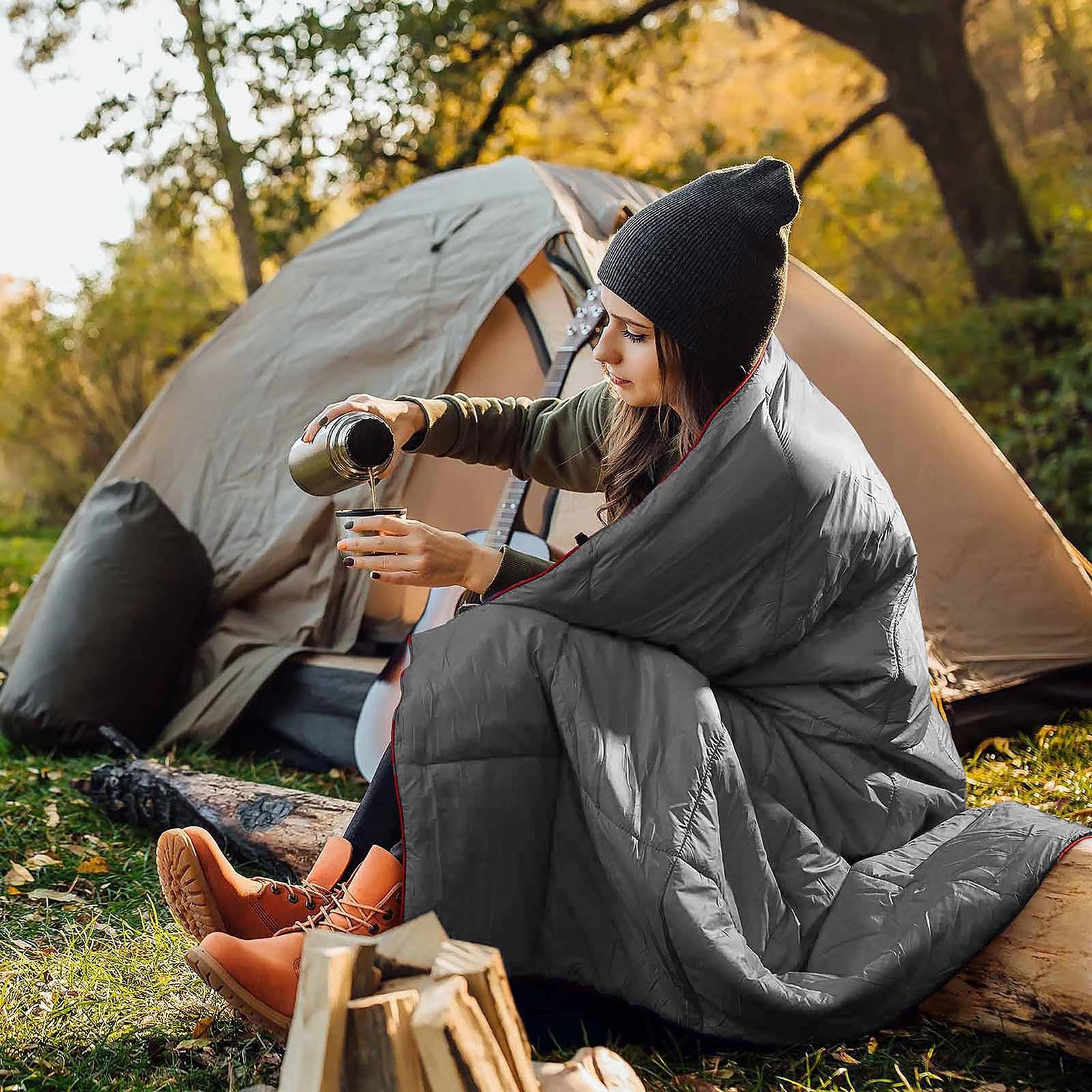 Genérico Couverture de camping rembourrée extérieure - Couette en duvet synthétique imperméable 200 x 140 cm | Couvre-lit de voyage chaud pour hamac, randonnée, stade pique-nique | Équipement de