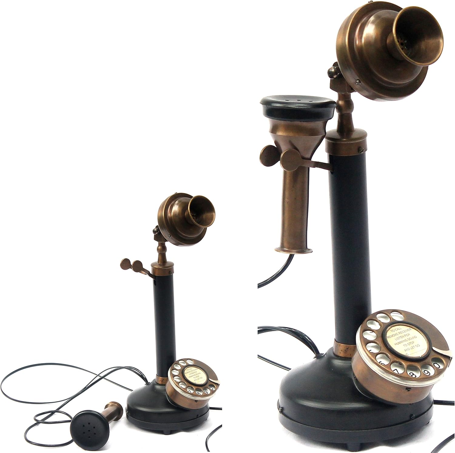 Rotary Dial Home Decor Telephone Antique Finish Desk Table Decor Decorative Candlestick Phone Black Contemporary Style Old Model Replica