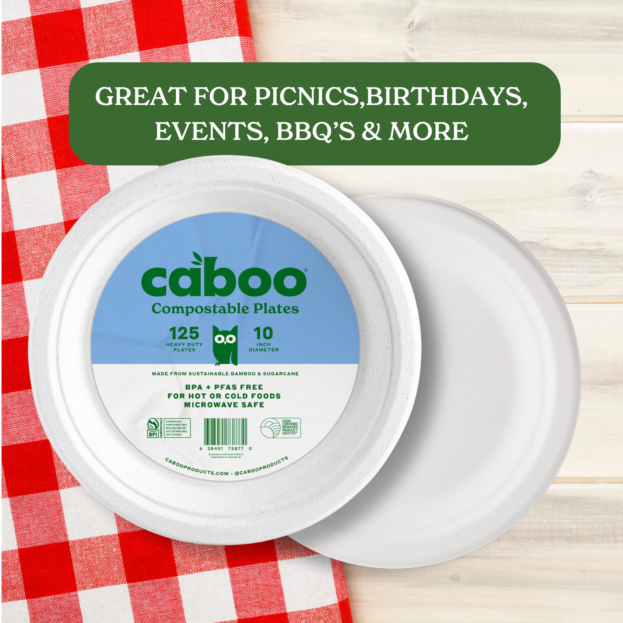 Eco-Friendly Bamboo Paper Plates - 125 Pack -6 Eco-Friendly Bamboo Paper Plates - 125 Pack -6