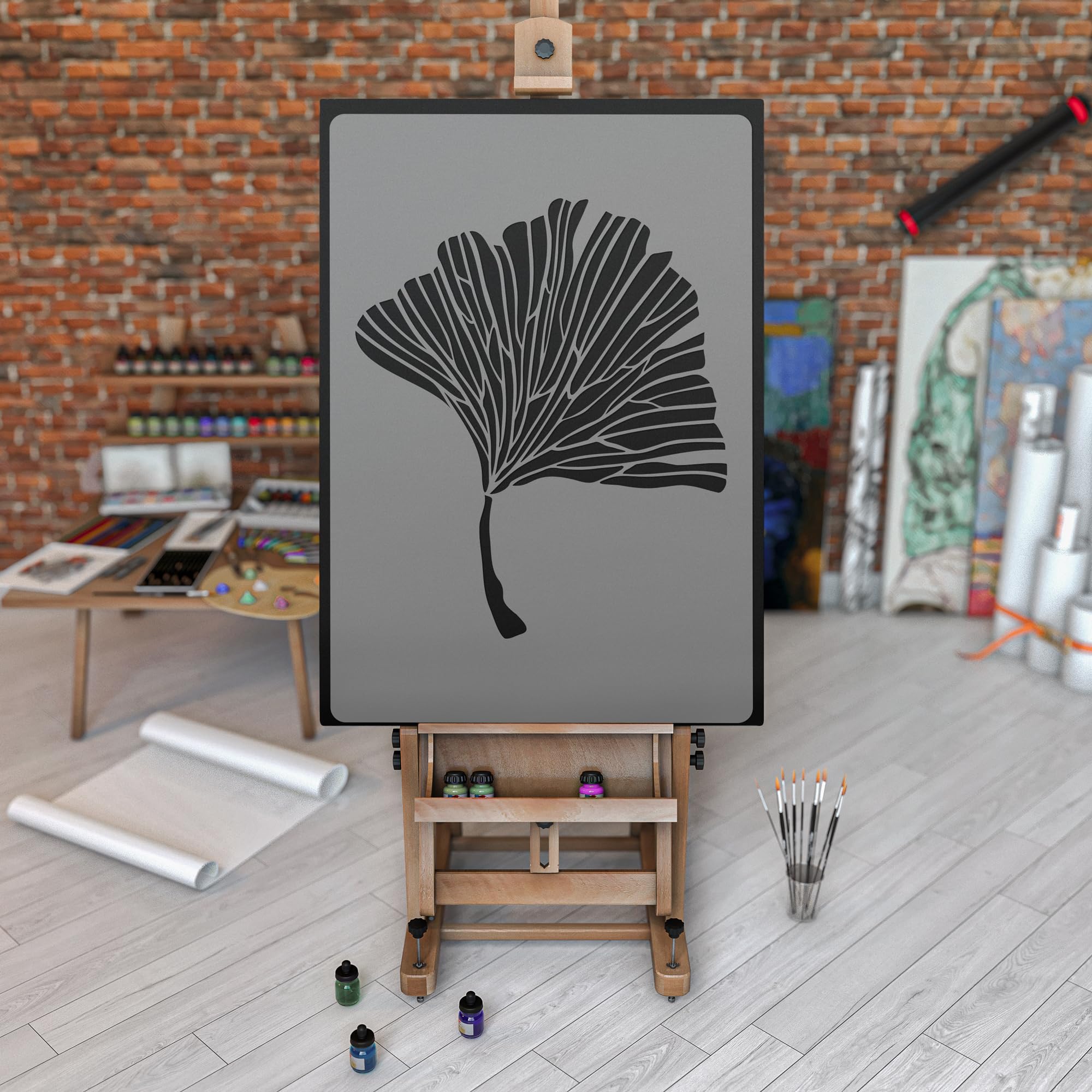 NAKLEO Stencil di Fiori per Pittura 59x95cm, Ginkgo Capelvenere Albero Modello per Pareti Grandi Dimensioni, Plastica e Riutilizzabile Fai Da Te Artigianato Decorazioni Casa, Muro Legno Tessuto Mobili