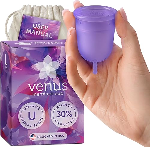 Venus Taza menstrual grande alta capacidad para flujo pesado fabricada en Estados Unidos 100 silicona de grado médico reutilizable para cuello