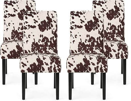 Evelyn Contemporary Velvet Dining Chairs Set of 4, Cow Print