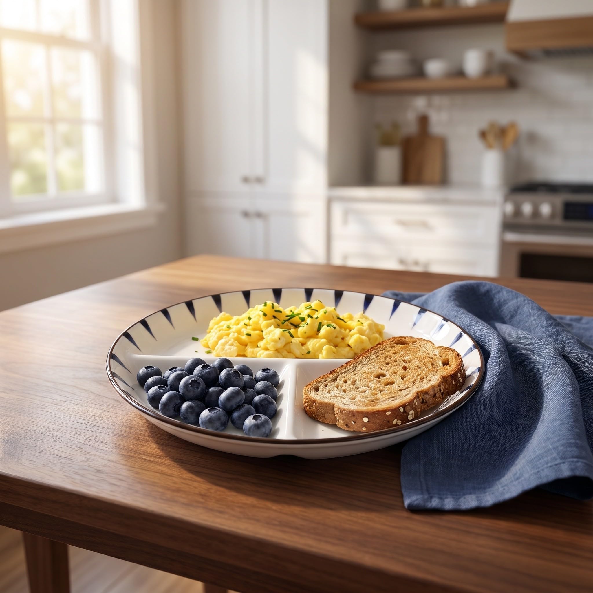 OUNONA 1 Ensemble de 3 Assiettes compartimentées de 20 cm (8 Pouces) en céramique pour Le contrôle des portions, Le Petit-déjeuner, Le déjeuner et Les salades. Compatible Micro-Ondes et