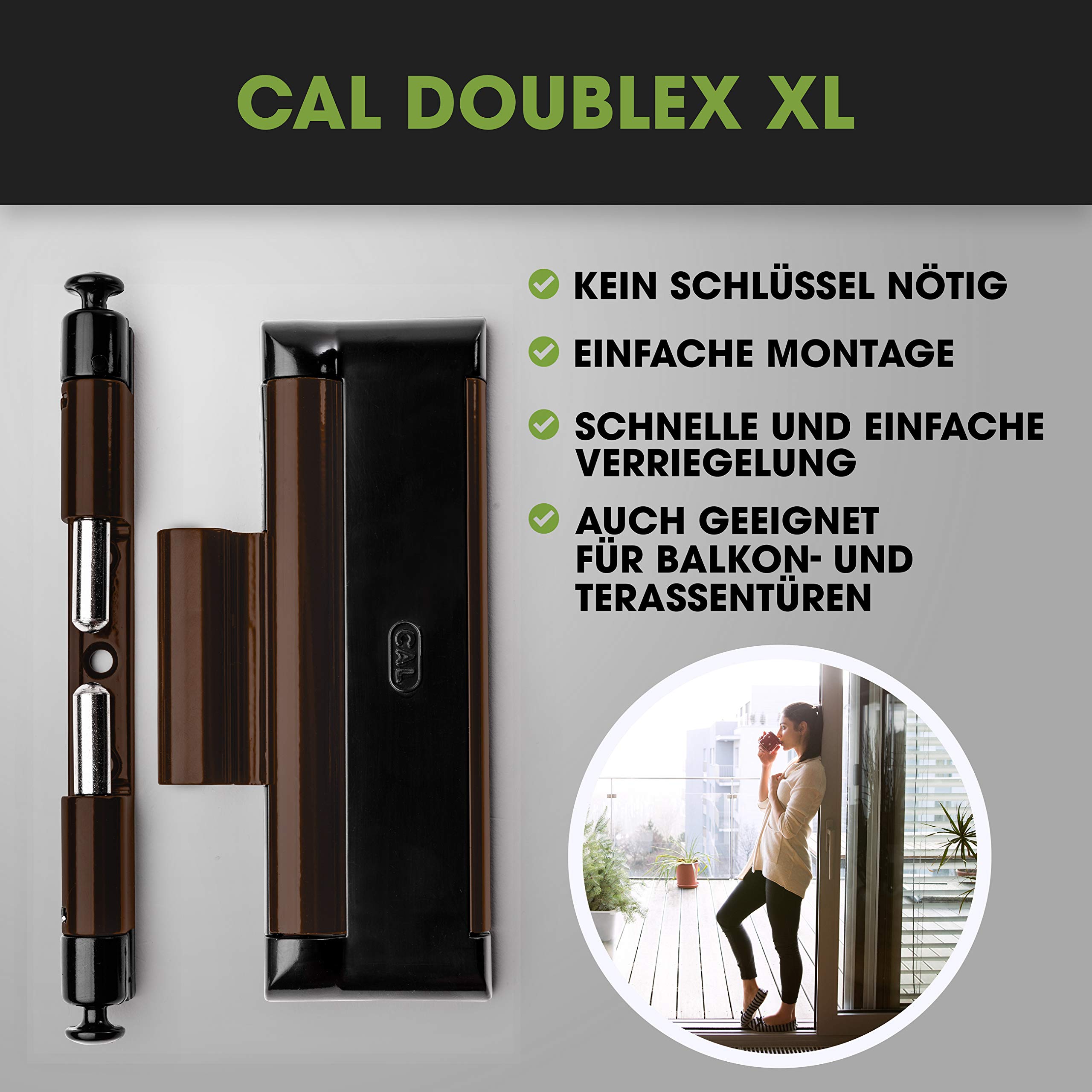 Image secondaire de Cal DoubleX XL Protection antivol pour porte ou fenêtre Marron/noir