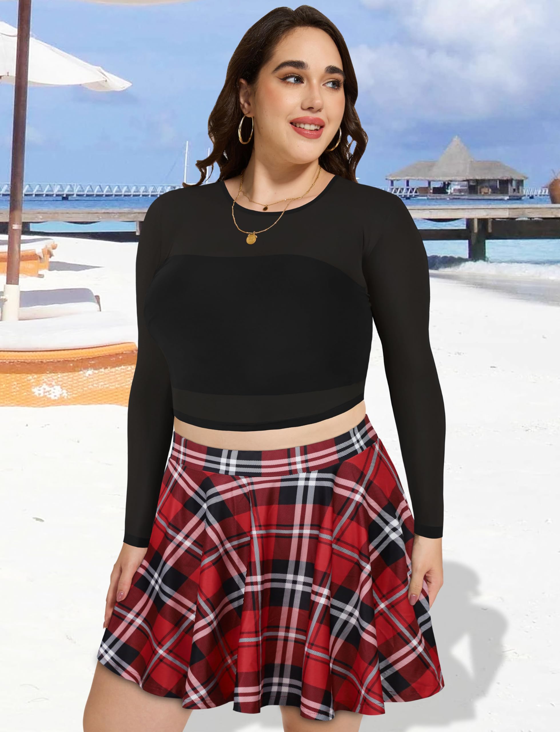 JOELLYUS Plus Size Skirts for Women Summer Pleated Mini Skirt Casual Flowy High Waisted Womens Short Skirts: 4X-Large Red Plaid