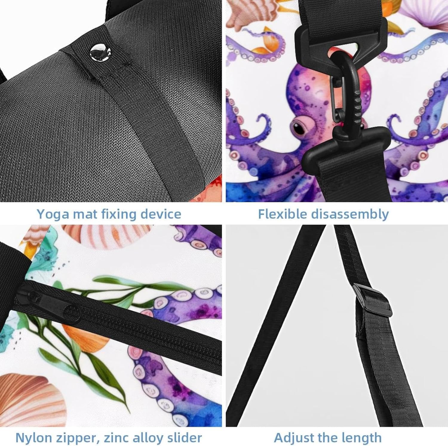 Gym Bag for Women, Underwater Octopus Sea Yoga Mat Bag with Shoe Compartment, Sport Yoga Gym Bag with Yoga Strap, Carryall Yoga Tote Bag