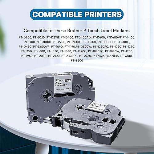 Miniatura 2 de JOJOME TZE-231 - Cinta de etiquetas de repuesto compatible con Brother TZe-231 TZ-231 laminada P Touch, negro sobre blanco, para PT-D200 PT-D210