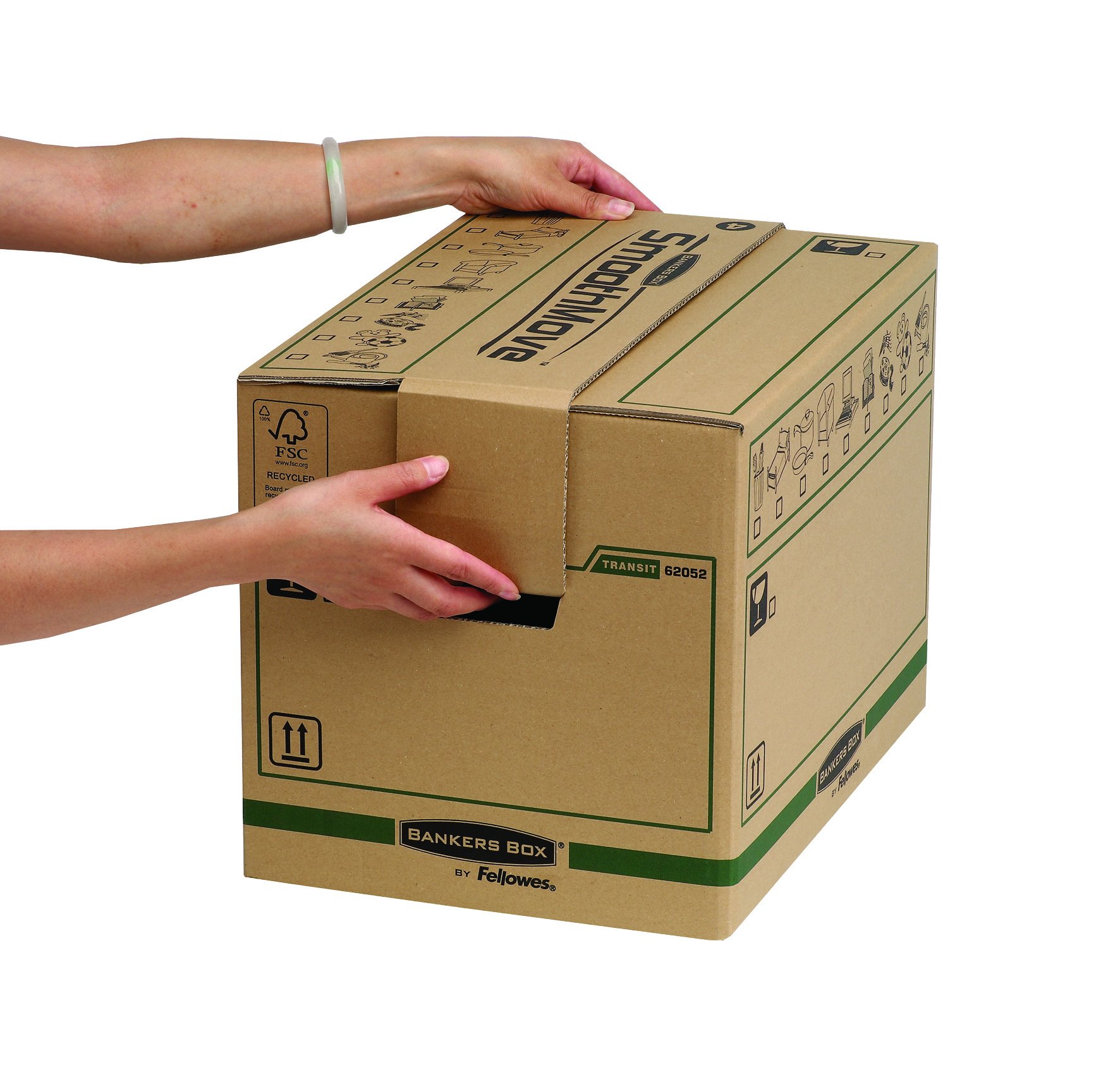 Bankers Box 5 Scatole trasloco SmoothMove XL robuste, scatole cartone FastFold da 85L, scatole a doppio spessore resistenti con maniglie, 40,5 x 45,5 x 45,5 cm, Confezione da 5