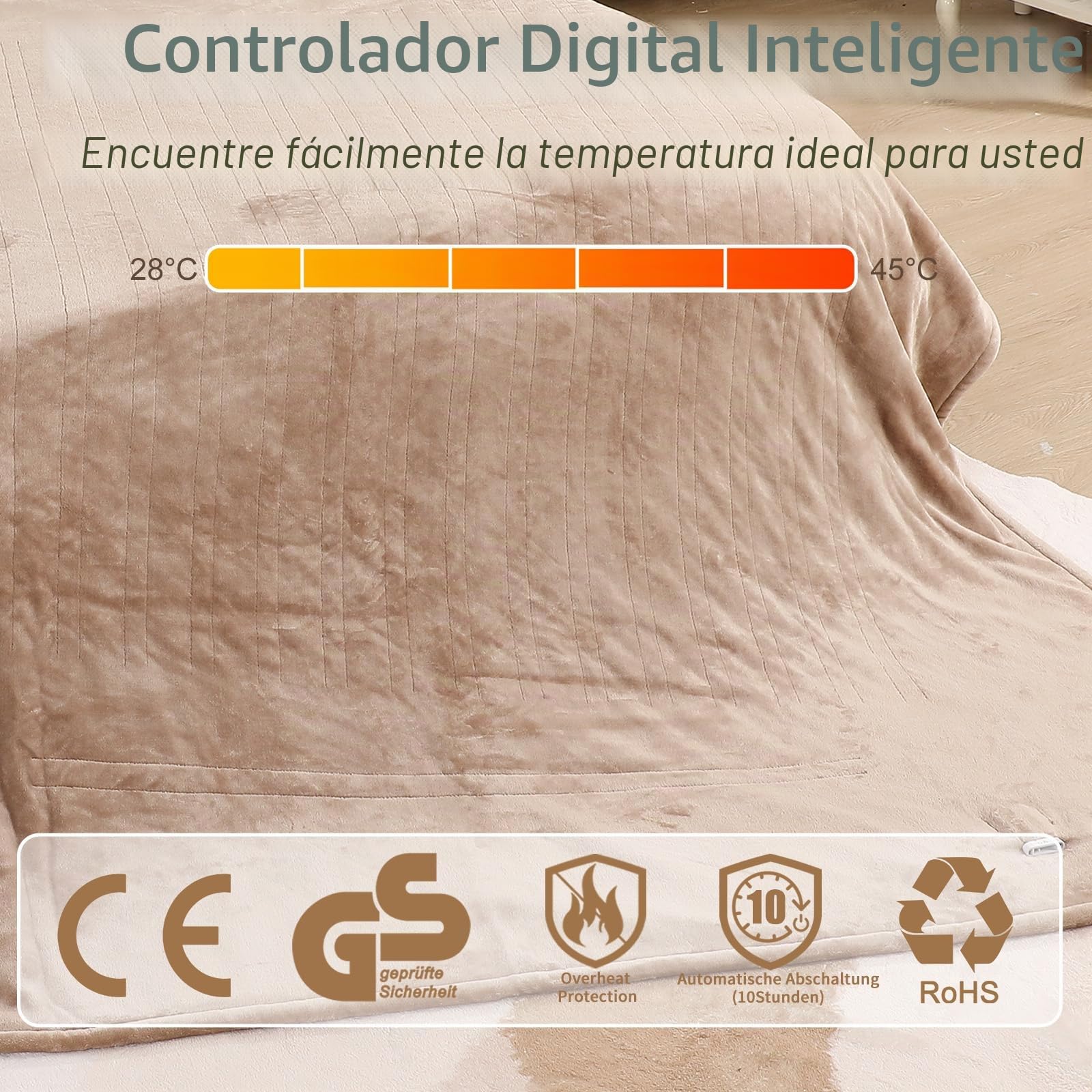 COZYTY Manta térmica de franela de lino, 200 x 150 cm, suave manta eléctrica de felpa con apagado automático, 6 niveles de calor y temporizador de apagado de 10 horas, certificado CE, lavable a