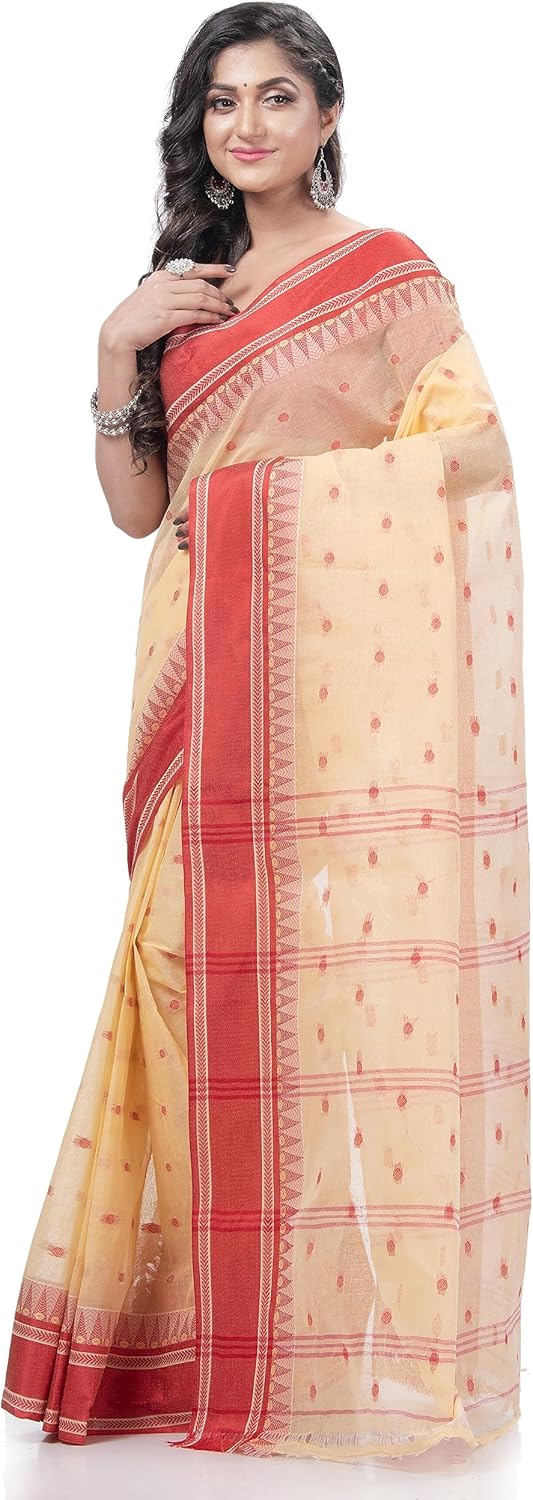 dB DESH BIDESH 女性用 トラディショナル タント ピュア 手織り コットン サリー 織り テンプルボール デザイン ブ