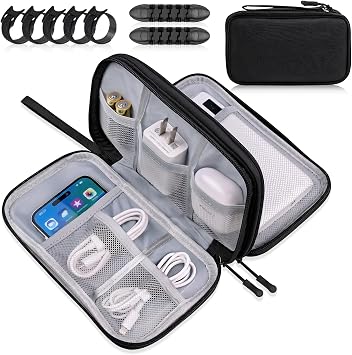Electronics Organizer Travel Case, Travel Accessories Essentials for Men Women, Cord Organizer Travel Tech Pouch, Waterproof Double Layers Storage Bag for Cable, Charger, Phone, Earphone, Black