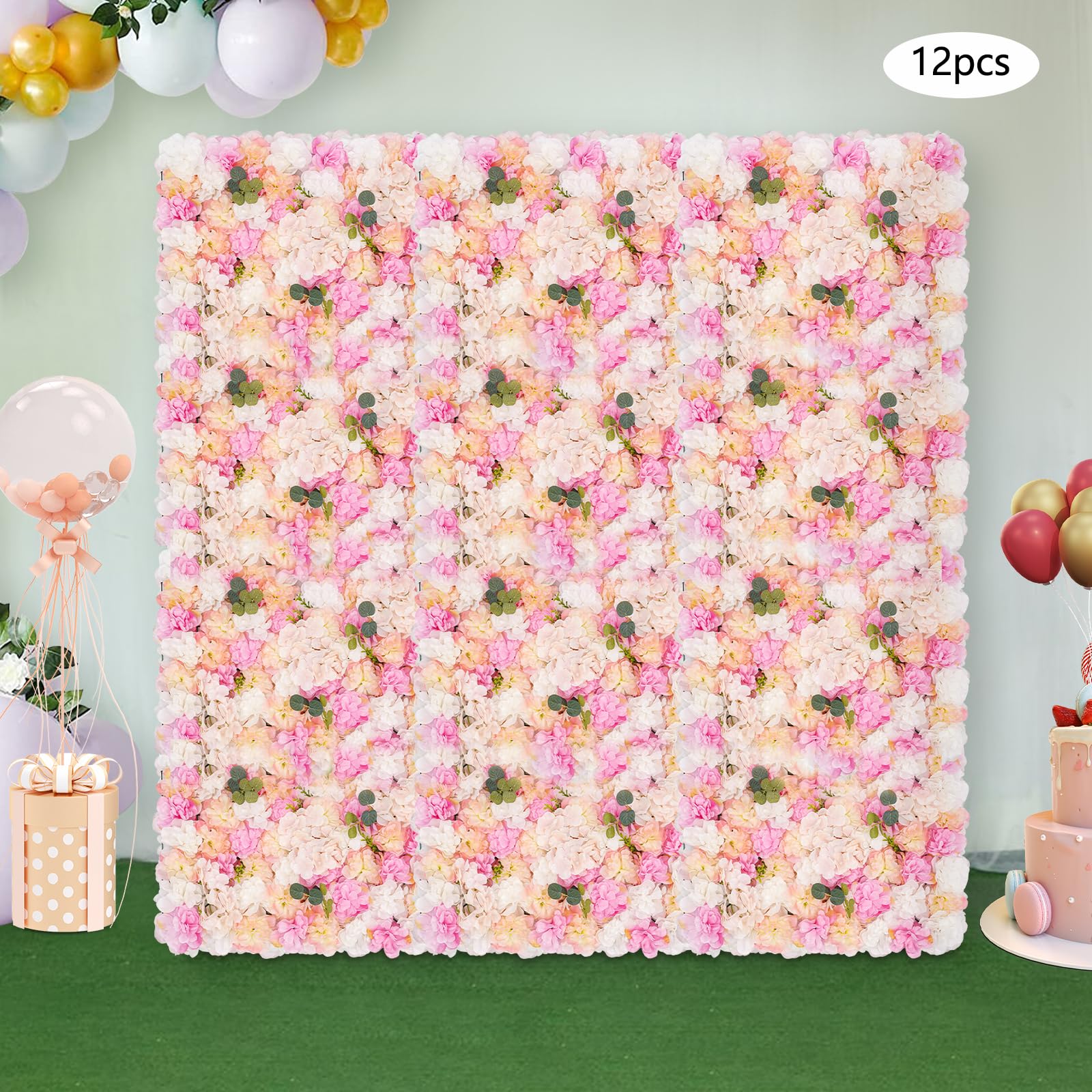 Fondo de pared de flores flor pared panel conjunto de flores artificiales pared para pasillo principal apartamentos escaparate rosa + blanco 40 x 60 x 2 cm 12 piezas