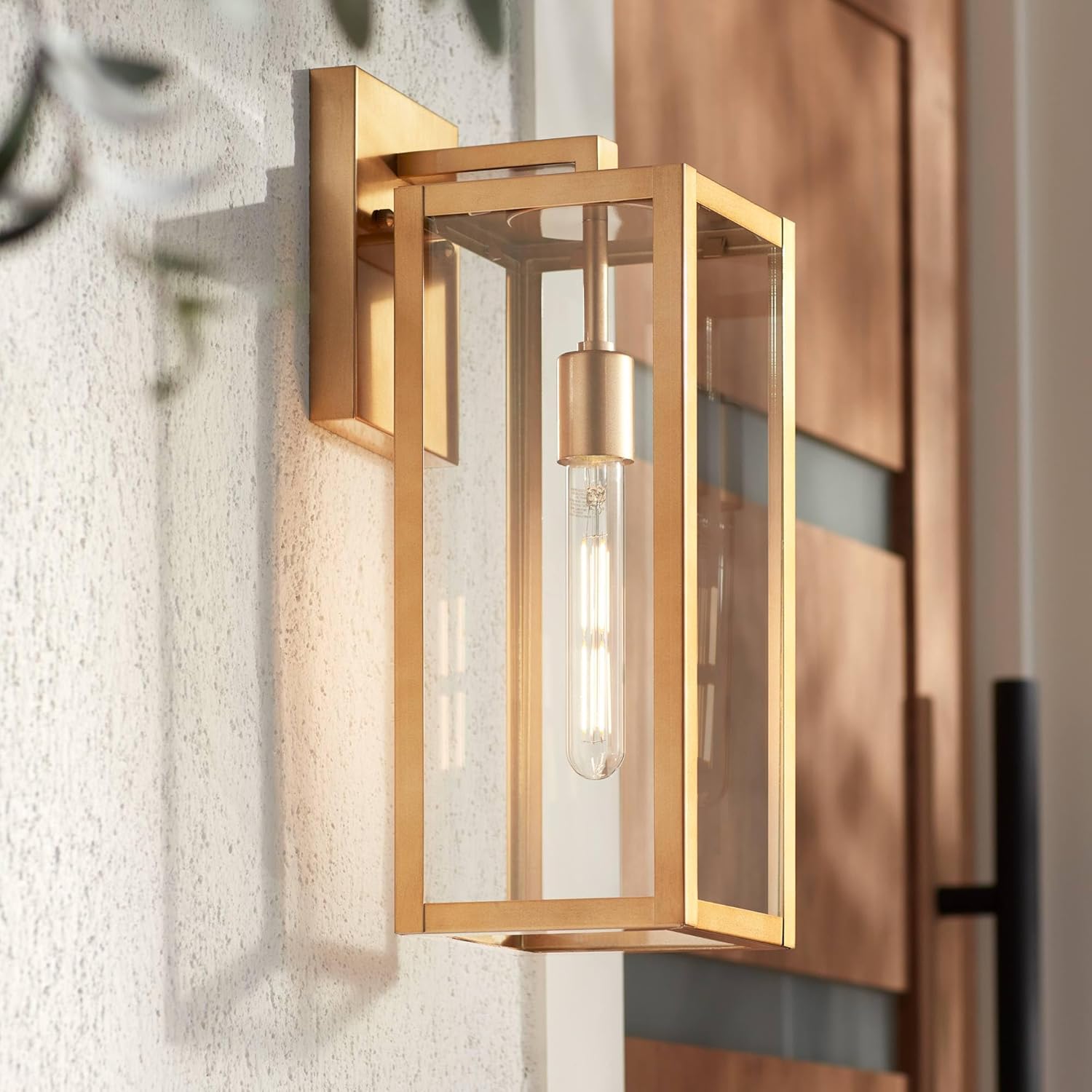 John Timberland Titan 17" High Modern Outdoor Wall Light Fixture Mount Porch House Exterior Outside Lantern Edison Bulb Weatherproof Soft Gold Finish Clear Glass Shade Front Door Patio Garage Home