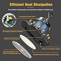 Vista 16 de Paquete de 4 luces LED UFO de alta bahía de 300 W, luces altas de 45,000 lm (equivalente a 1250 W MH/HPS) con atenuador, cable de 6' con enchufe