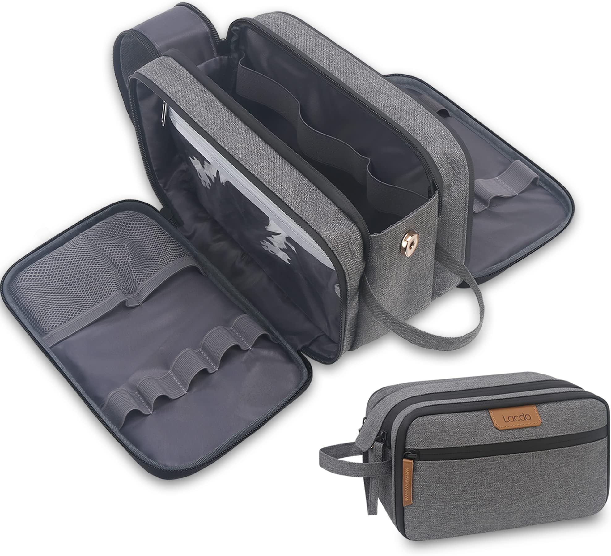 LacdoLacdo Men's Toiletry Bag, Travel Toiletry Organizer Dopp Kit Water Resistant Large Shaving Bag, Toiletry Accessories Cosmetic Bag, grayGlobal Recycled StandardGlobal Recycled StandardGlobal Recycled Standard