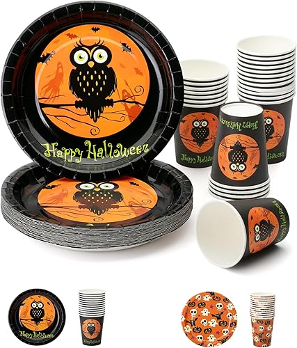 Mr. Pen - Juego de platos y tazas de Halloween, 48 piezas, tazas y platos de Halloween, platos y tazas de fiesta de Halloween, vajilla de Halloween, disponible en Yaxa Guatemala