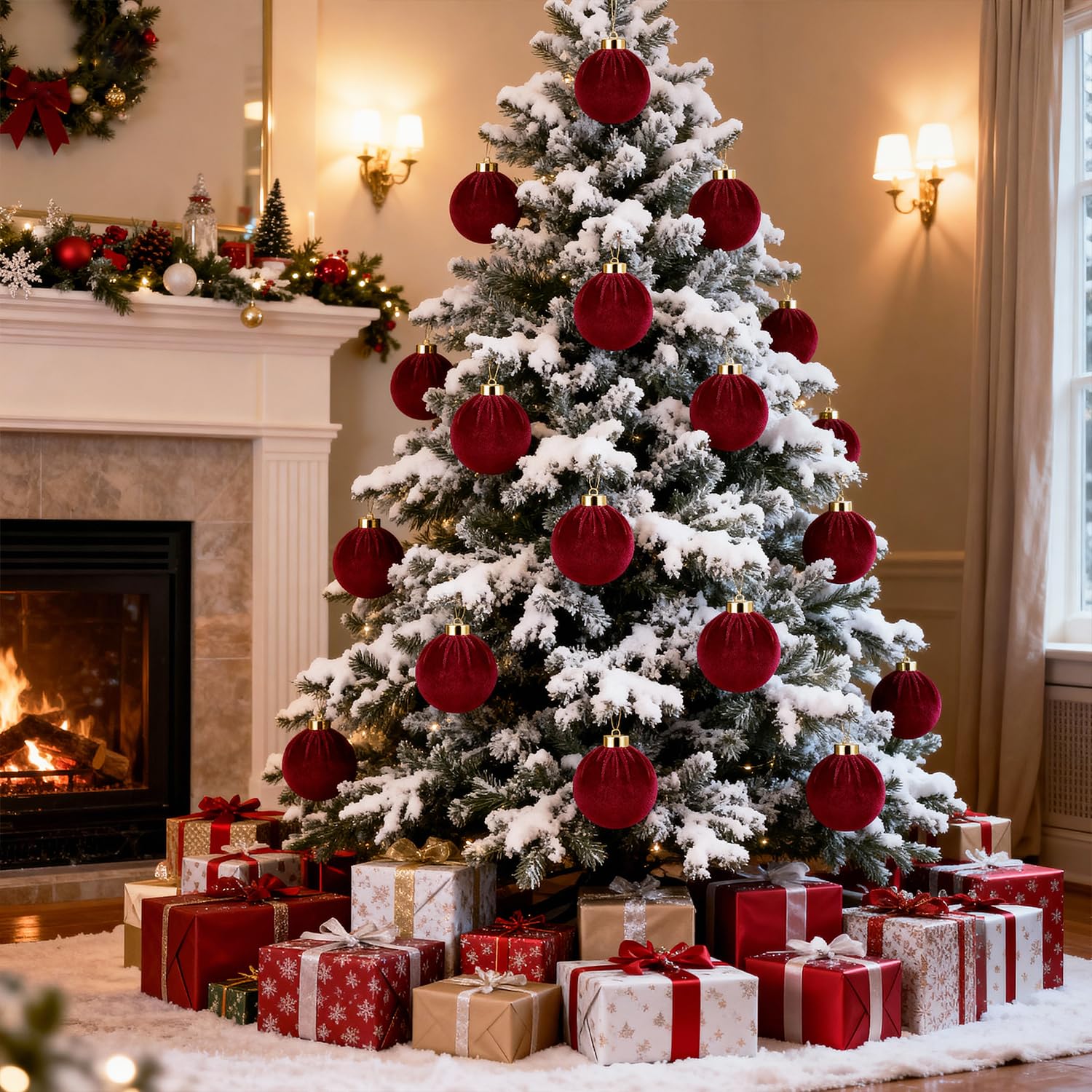 Miaikoe Weihnachtsbaum Ornamente Samt Kugeln, 12 Stück Plastik zerbrechfeste Weihnachts hängende Kugeln für Weihnachtsdekoration Winter Urlaub Dekor 8 cm Burgund