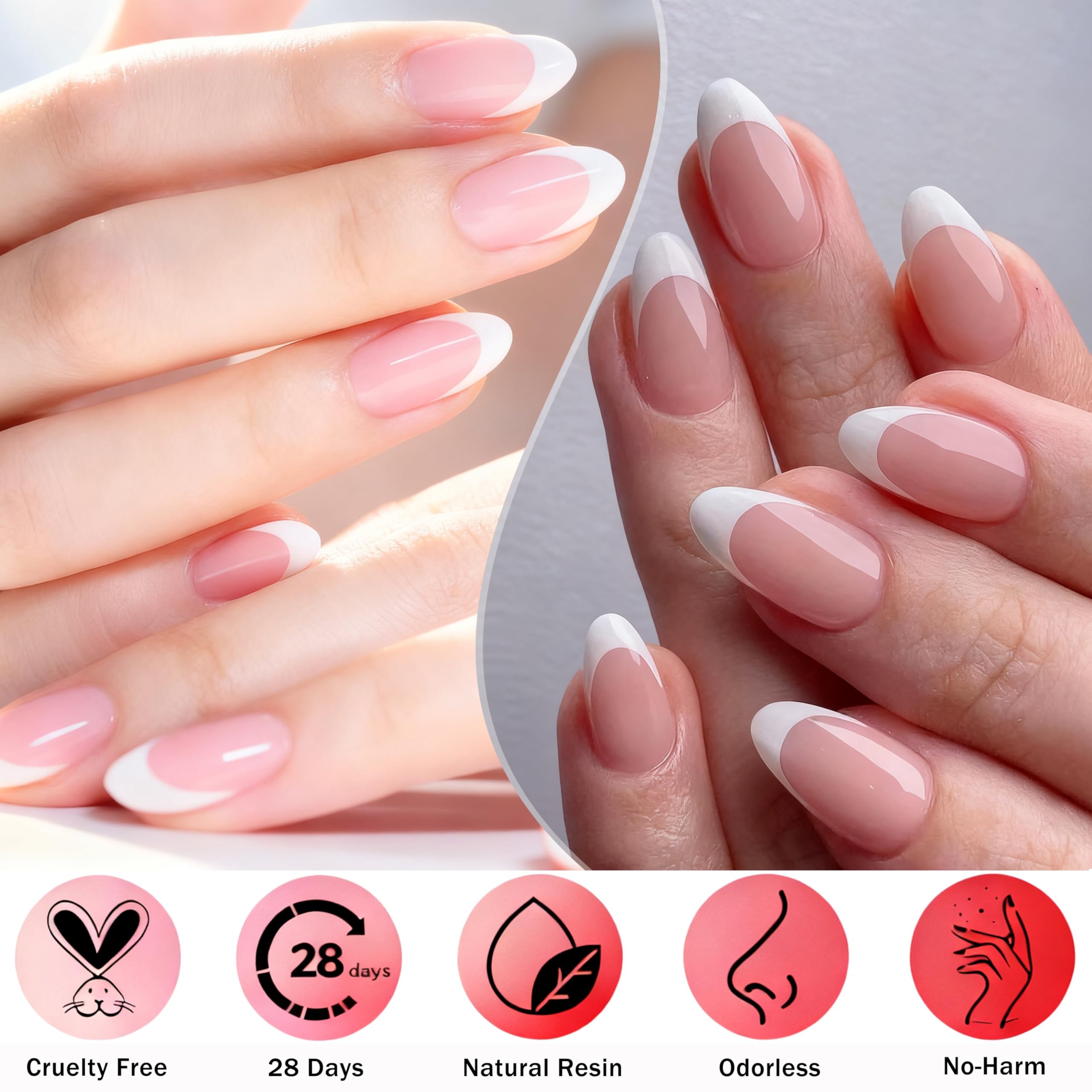 240 sztuk sztucznych paznokci do naklejenia, migdałowe, francuskie, krótkie, sztuczne paznokcie, zestaw z 2 pisakami do paznokci – Full Cover Fake Nail Gel naturalny i przyjemny do paznokci (Almond