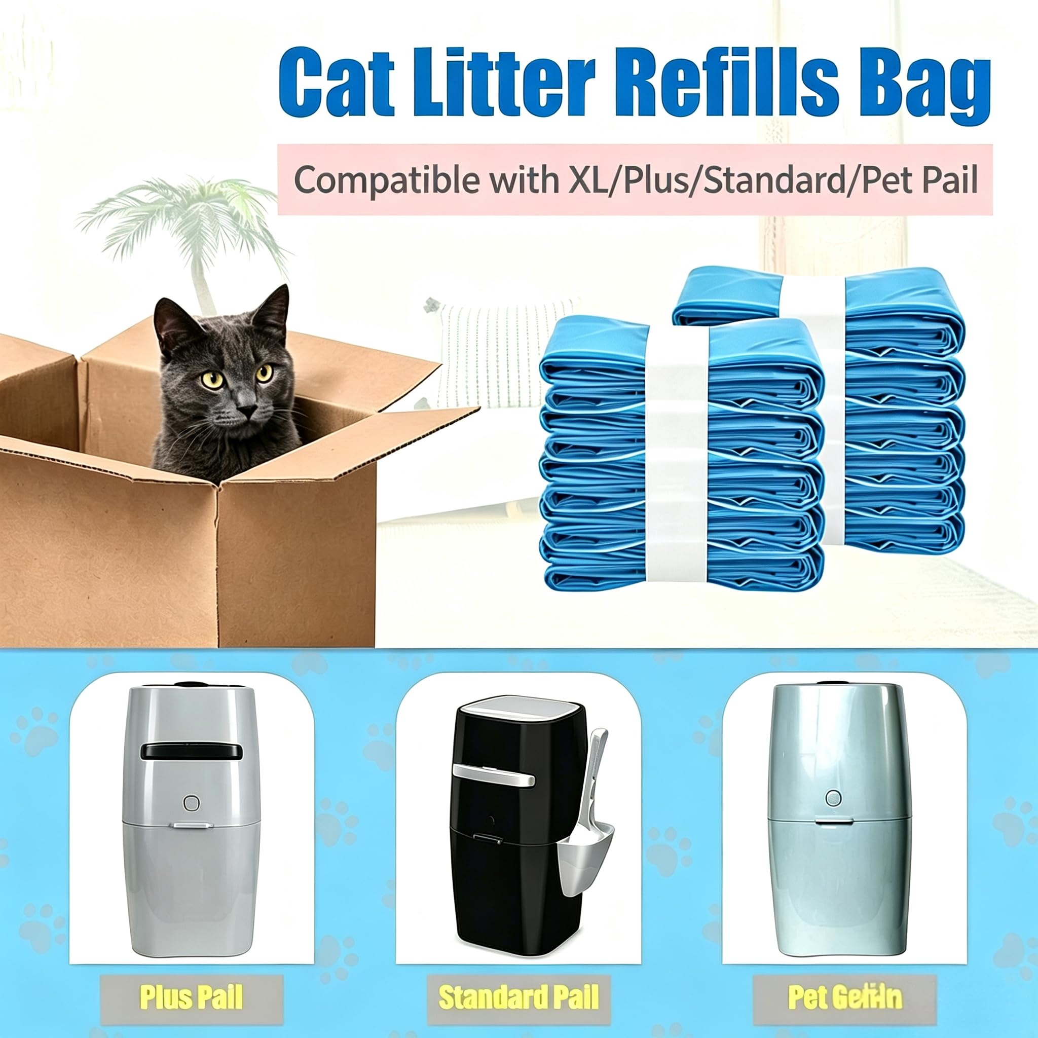 Paquete de 12 repuestos de arena para gatos, compatibles con recambios de bolsas Genie, perfumadas, color azul